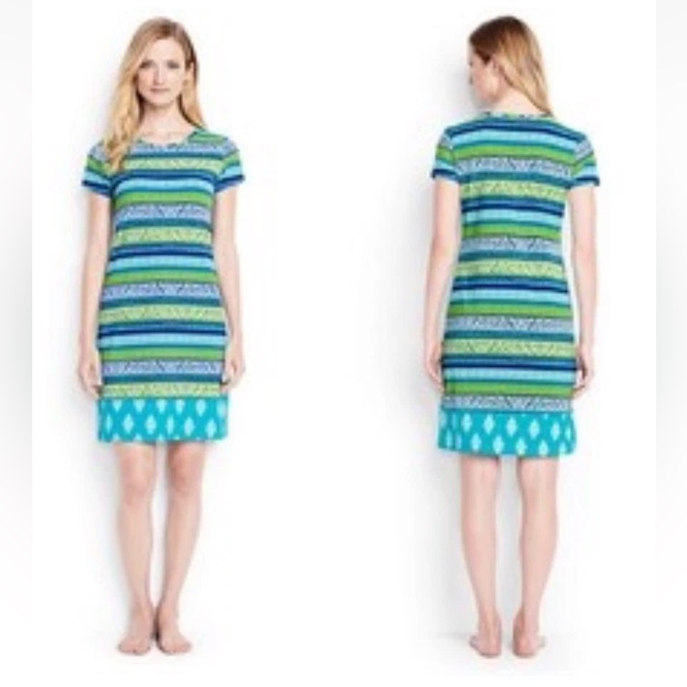 Lands End Women's Size Small Striped Shift Dress Beach Swim Cover Up Scuba